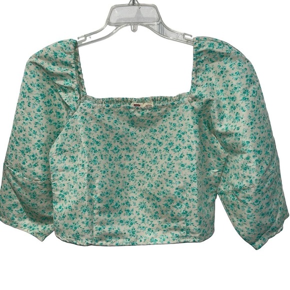 Levi's Tops - Levi's Women's Puff 3/4 Sleeve Cropped Blouse Green Floral Size Large